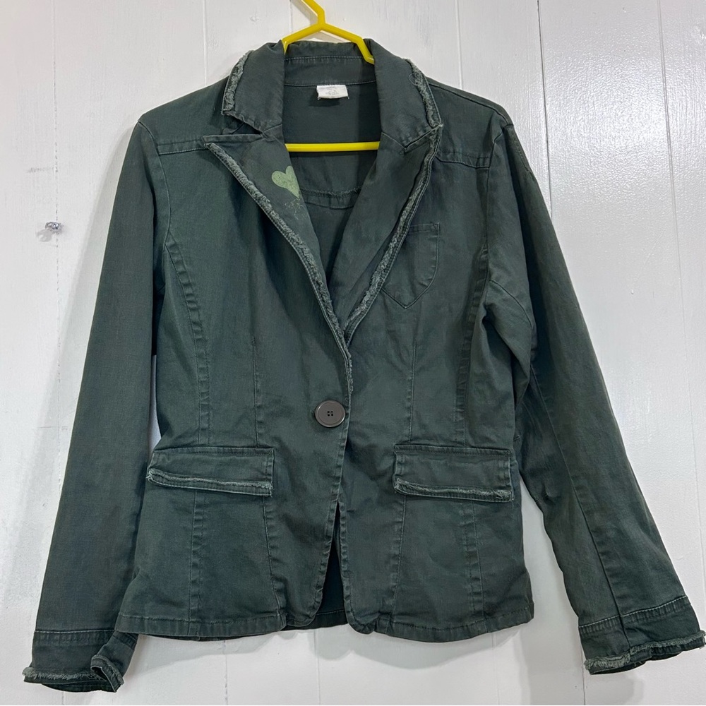 Vintage Painted Jacket Size XL Military Green Utility Jacket Size XL - Picture 2 of 14